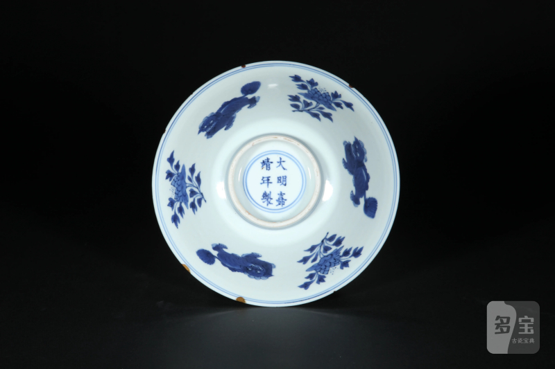清康熙 青花狮子花卉纹碗 - 图2